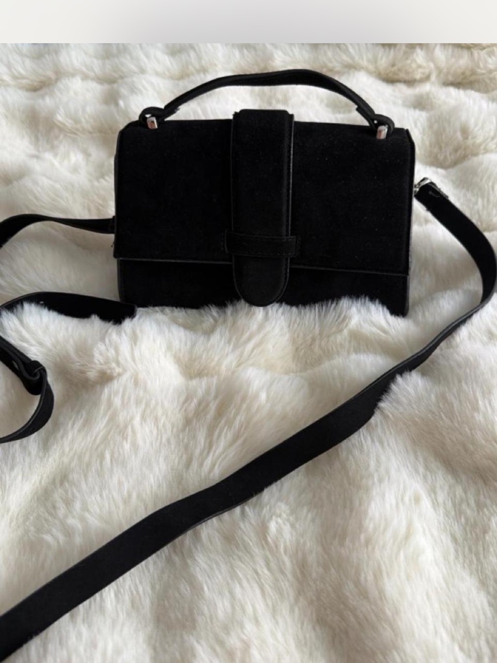 Classic Black Suede Crossbody Bag